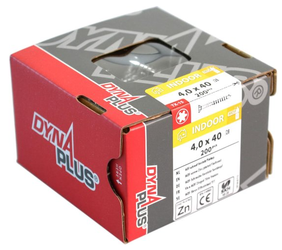 Dynaplus Mdf-Schroef Verzinkt Platkop Deeldraad-75° Torx TX15 3.5X40/22 | 200 stuks - 0287.01.17601