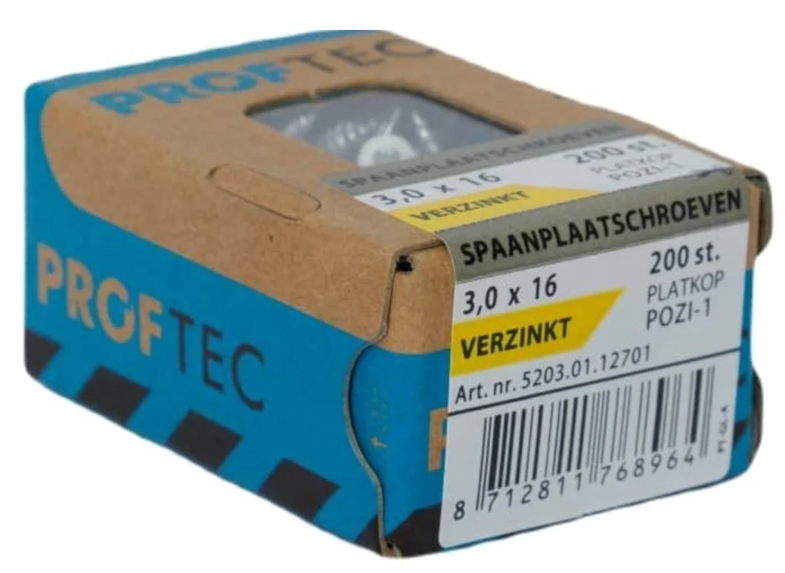 Proftec Spaanplaatschroef Vz Pk PZ1 3.0X16 | 200 stuks - 5203.01.12701