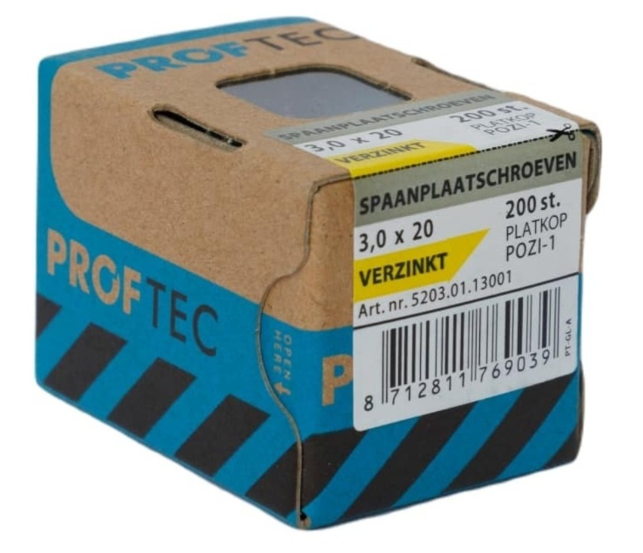 Proftec Spaanplaatschroef Vz Pk PZ1 3.0X20 | 200 stuks - 5203.01.13001