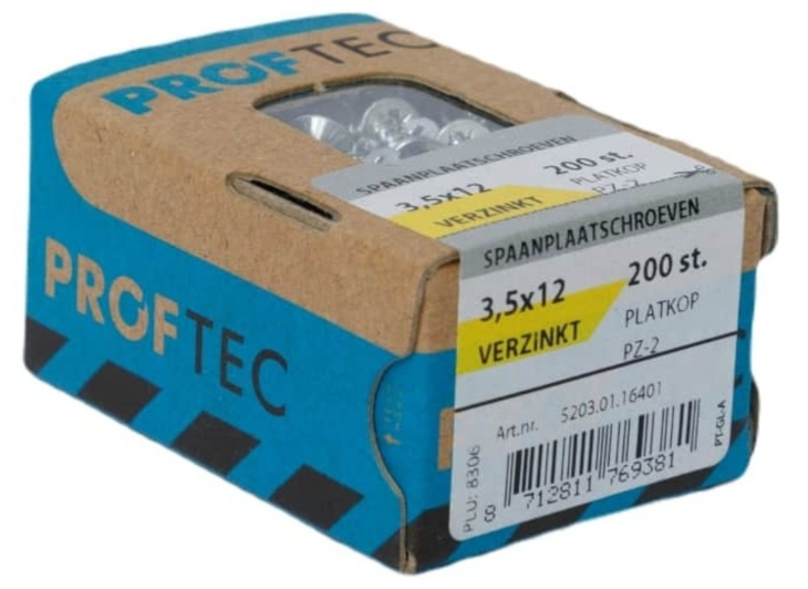Proftec Spaanplaatschroef Vz Pk PZ2 3.5X12 | 200 stuks - 5203.01.16401 afbeelding 1
