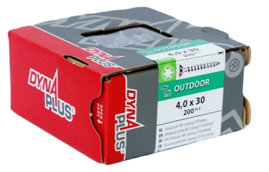 Dynaplus Unischroef/Spaanplaatschroef Ar-Coating Platkop Voldraad Torx TX20 4.0X30 | 200 stuks - 0281.08.25201