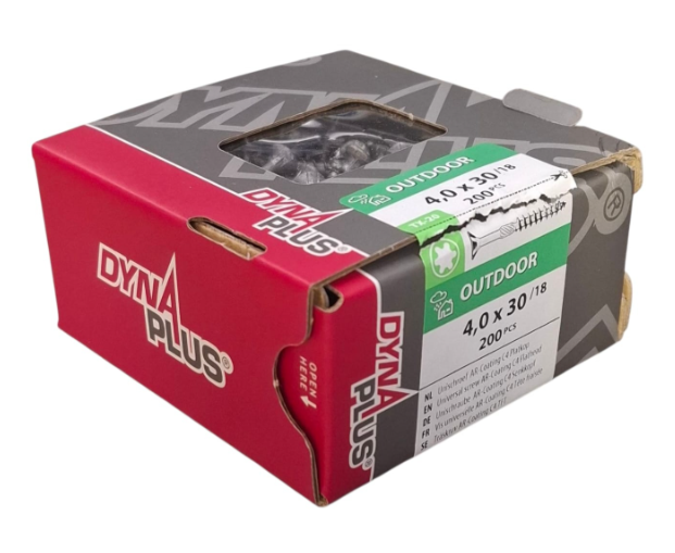 Dynaplus Unischroef/Spaanplaatschroef Ar-Coating Platkop Deeldraad Torx TX20 4.0X30/18 | 200 stuks - 0281.08.25202