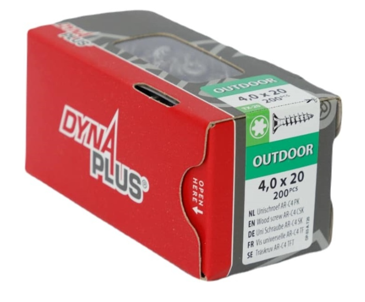 Dynaplus Unischroef/Spaanplaatschroef Ar-Coating Platkop Voldraad Torx TX20 4.0X20 | 200 stuks - 0281.08.25001