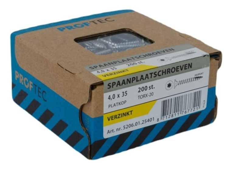 Proftec Spaanplaatschroef Vz Pk +Snijpunt Torx TX20 (+Bit) 4.0X35 | 200 stuks - 5206.01.25401
