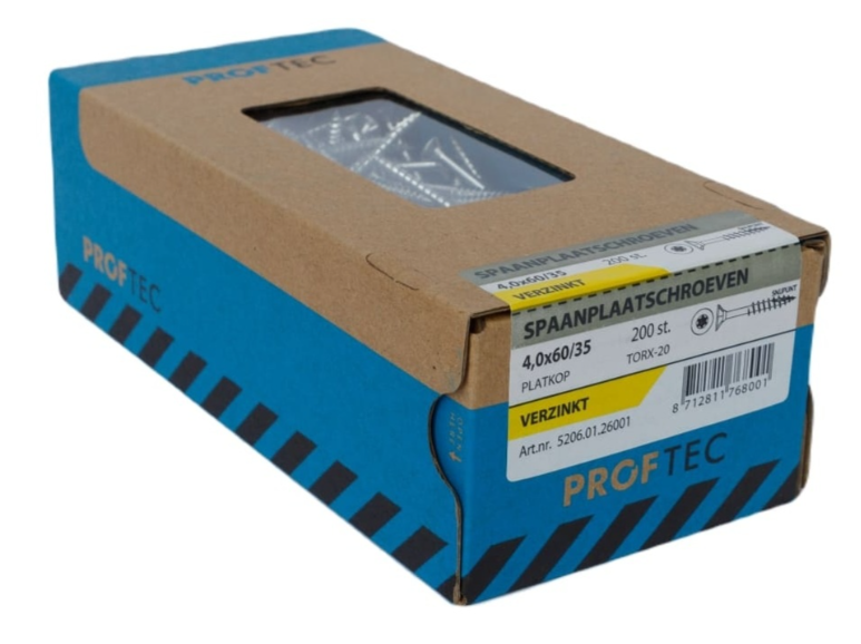 Proftec Spaanplaatschroef Vz Pk +Snijpunt Torx TX20 (+Bit) 4.0X60/36 | 200 stuks - 5206.01.26001