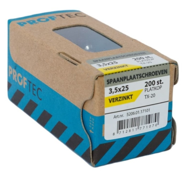 Proftec Spaanplaatschroef Vz Pk +Snijpunt Torx TX20 (+Bit) 3.5X25 | 200 stuks - 5206.01.17101