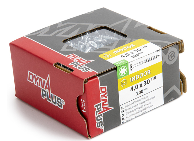 Dynaplus Unischroef / Spaanplaatschroef Verzinkt Platkop Deeldraad Torx TX20 4.0X30/18 | 200 stuks - 0281.01.25202