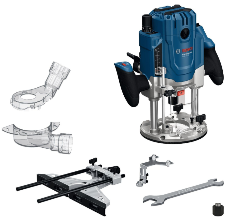 Bosch Blauw GOF 20-12 Bovenfrees | Incl. Sleutel, Parallelgeleider, 2x Spantang, 2x Stofadapter, Rolgeleider - 0601627221