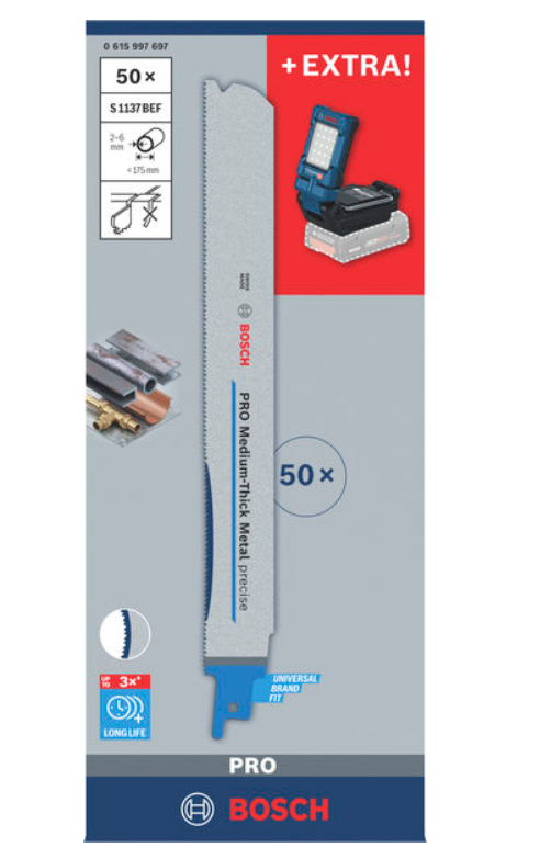 Bosch Blauw 50 PRO Thick Metal zaagbladen + gratis GLI 18V-800 werklamp 18V | zonder accu's en lader - 0615997697