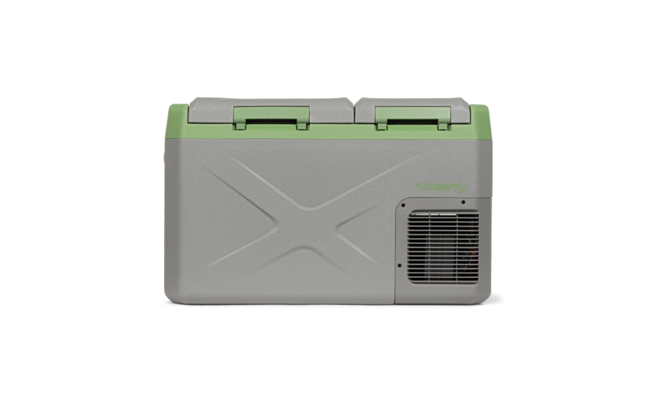 Steamy-E Elektrische Compressor Koelbox - Dual Compartment - 25 liter - 12V en 230V - voor auto en camping - Grijs