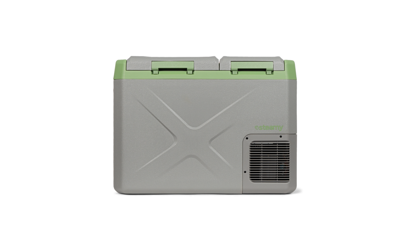 Steamy-E Elektrische Compressor Koelbox - Dual Compartment - 33 liter - 12V en 230V - voor auto en camping - Grijs