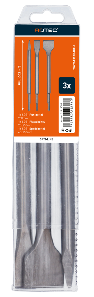 Rotec OPTI-LINE | SDS-plus beitelset | 3-dlg (punt/plat/spade) - 214.9000
