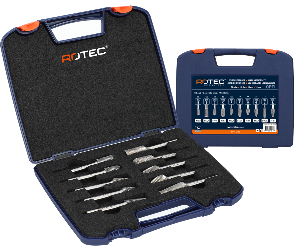 Rotec OPTI-LINE HM Stiftfrezenset | 10-dlg | Z6 | B | C | F | G en L / ø9,6 en 12,7 - 445.99.0100 afbeelding