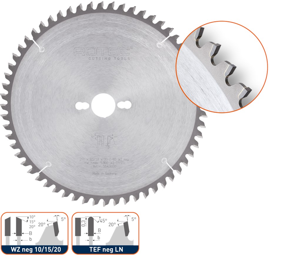 Rotec HM afkort- en verstekzaagblad, ø250x3,2x30mm Z=48 WZ neg 15 - 5543010