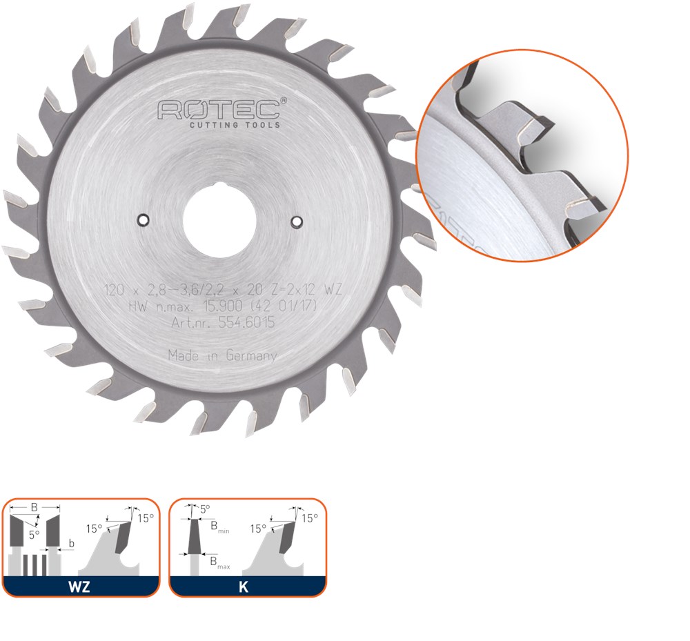 Rotec HM voorritszaagblad v. 554.5, ø120x2,8 - 3,6x22mm Z=2x12 WZ - 5546020