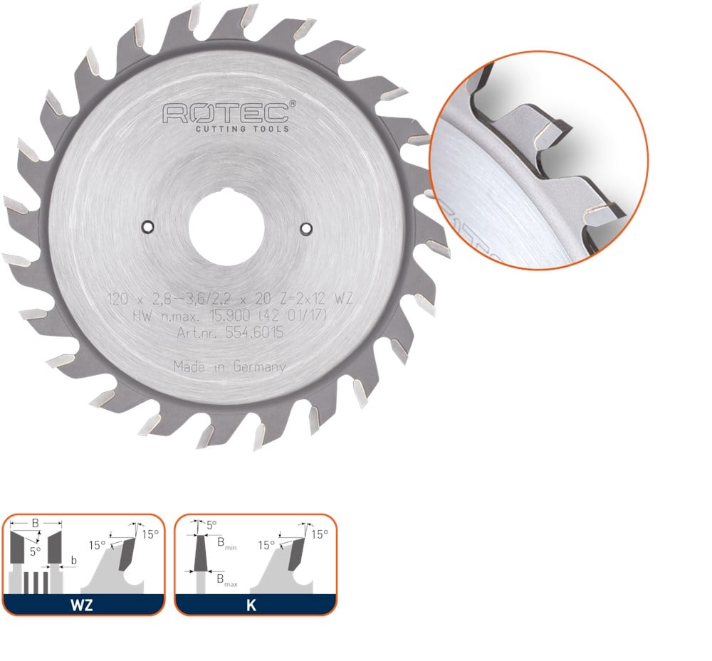 Rotec HM voorritszaagblad v. 554.5, ø125x2,8 - 3,6x20mm Z=2x12 WZ - 5546035