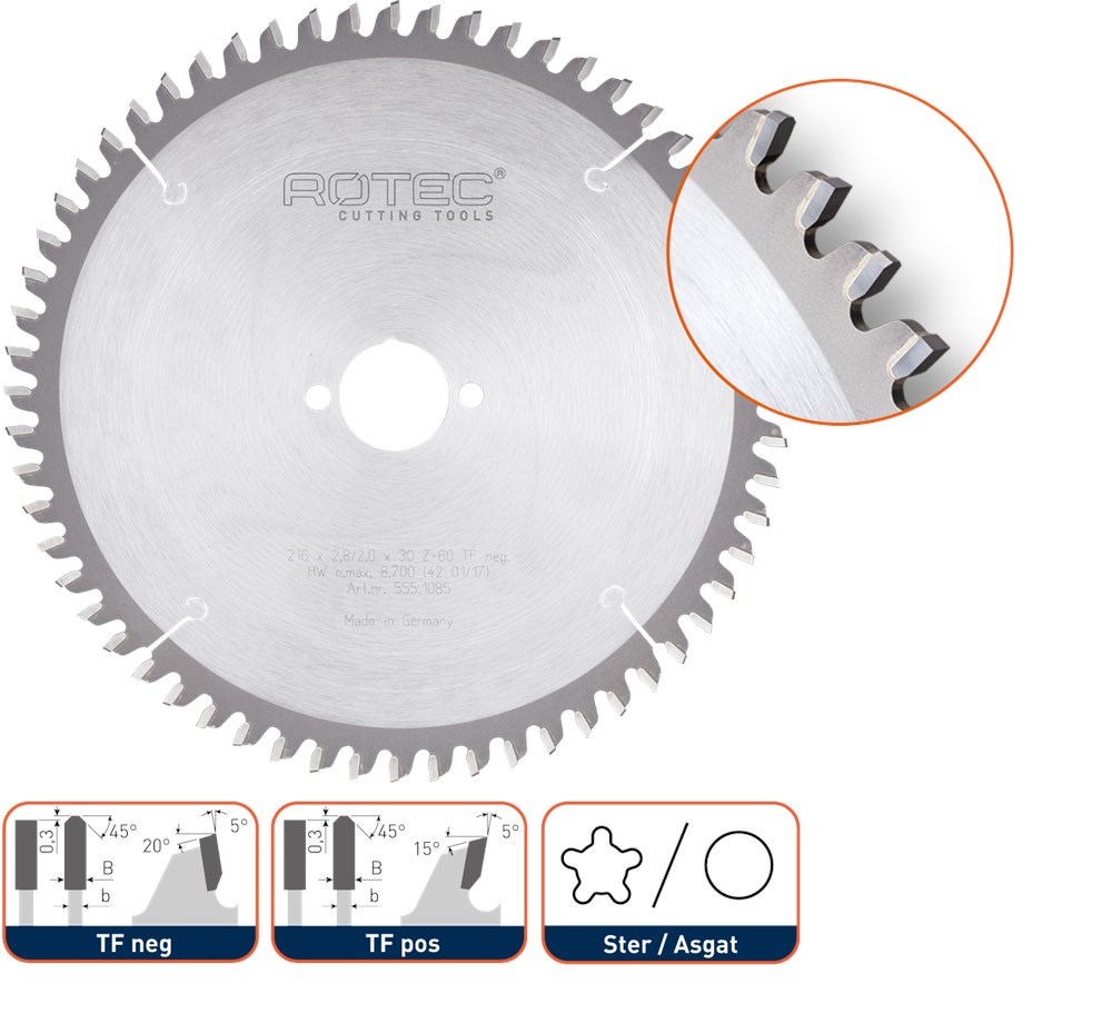Rotec HM zaagblad voor NF-metalen, ø190x2,6xSter Z=54 TF pos - 5551055