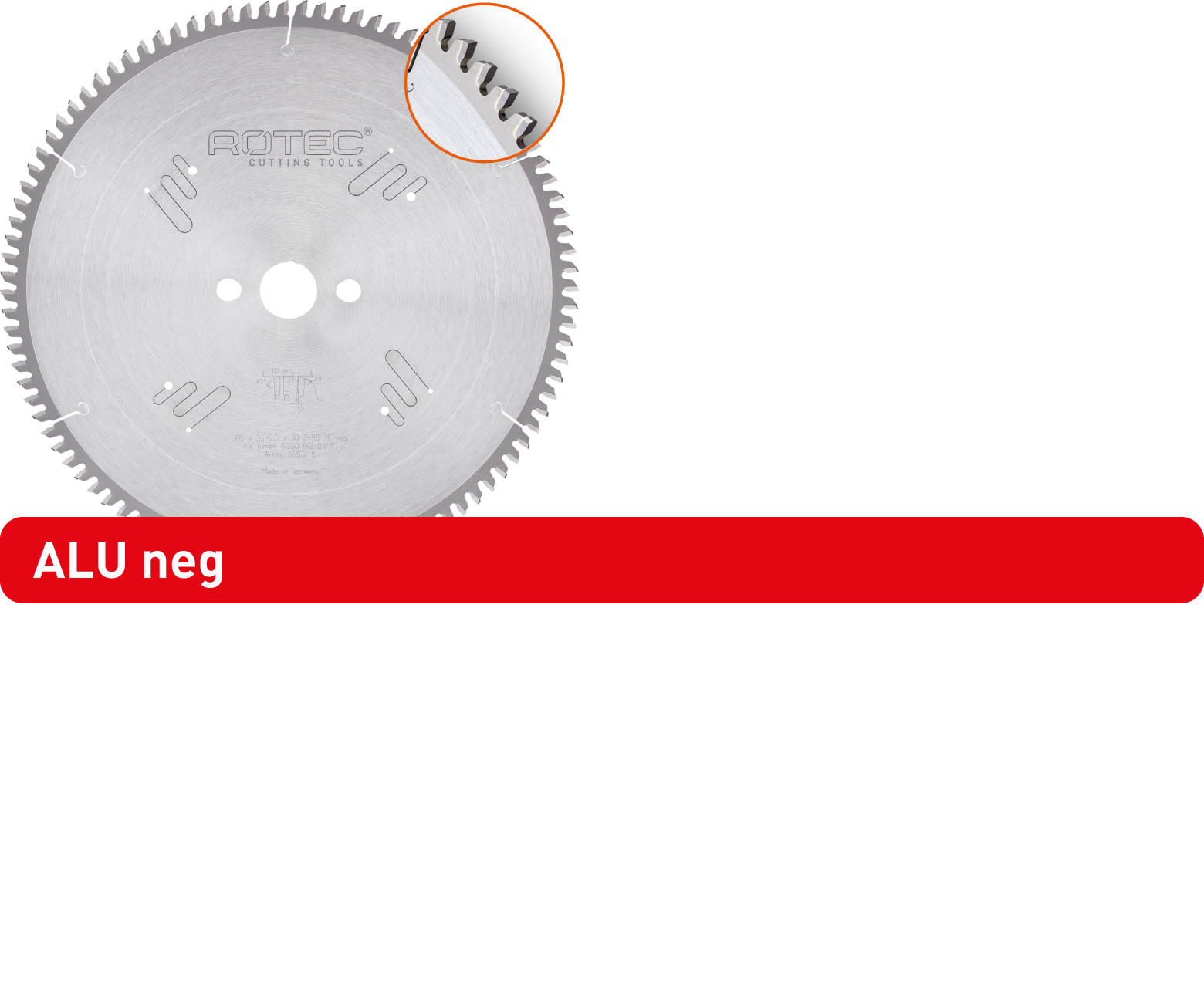 Rotec HM Zaagblad Voor NF-Metalen | Ø315x3,2x30 | Z=96 | TF Neg - 555.2120