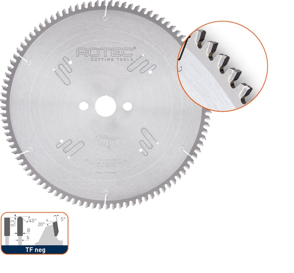 Rotec HM zaagblad voor NF-metalen, ø300x3,2x30mm Z=96 TF neg - 5552085