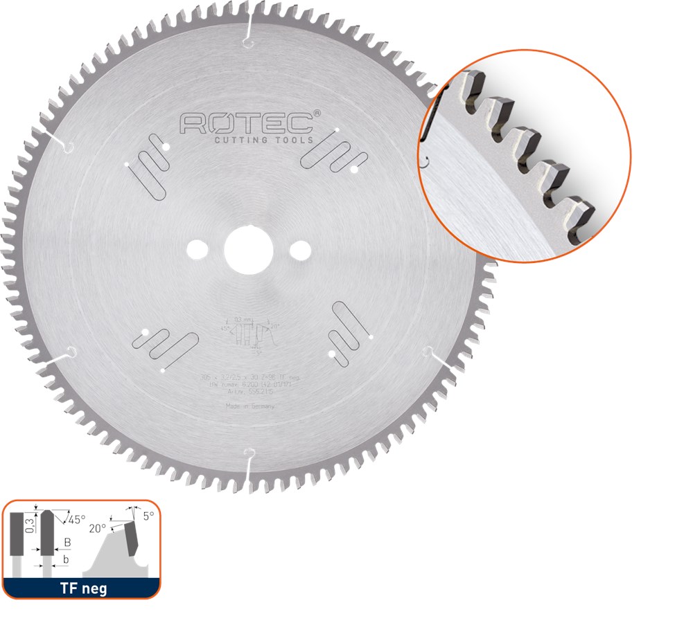 Rotec HM zaagblad voor NF-metalen, ø250x3,2x32mm Z=60 TF neg - 5552035