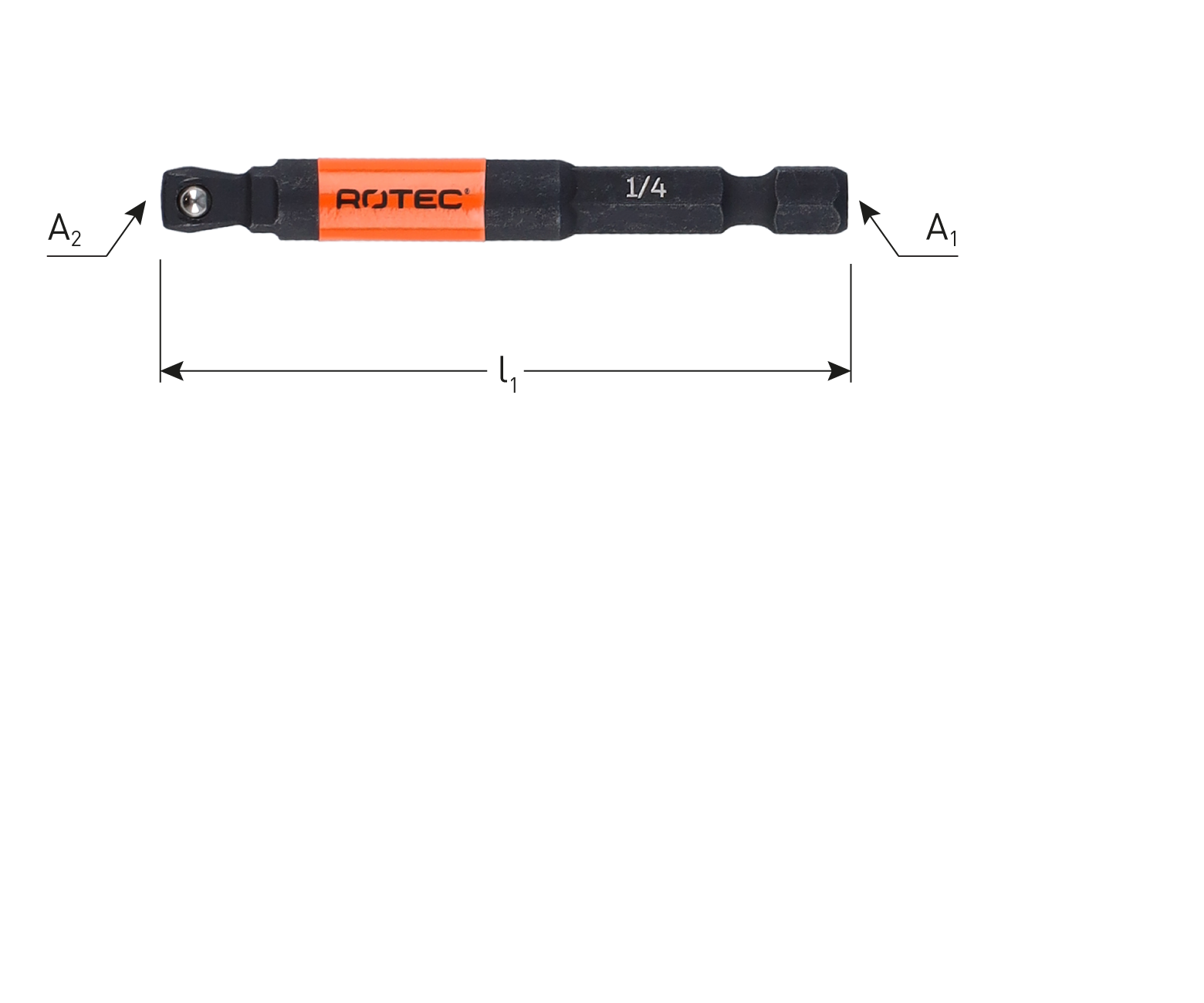 Rotec Impact Adapter Hoek 30 | E6,3 Bitopname | 4-kant | 1/4 kogel | L65 | 1 stuk - 820.0100