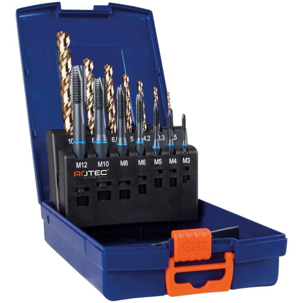 Rotec 7+7 dlg. set machinetappen '331' en spiraalboren '110' / M3-M12 - 900.2009IC - 900.2009IC