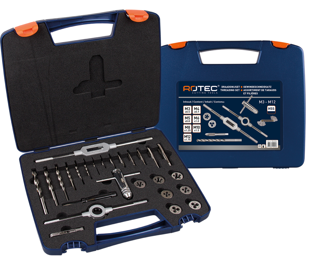 Rotec Handtappen- | Snijplaten- en borenset | 26-dlg. | M3-M12 - 900.2026