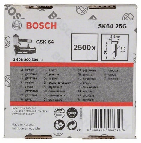 Bosch Accessoires Nagel met verzonken kop SK64 25mm | 1.6mm - 2608200500
