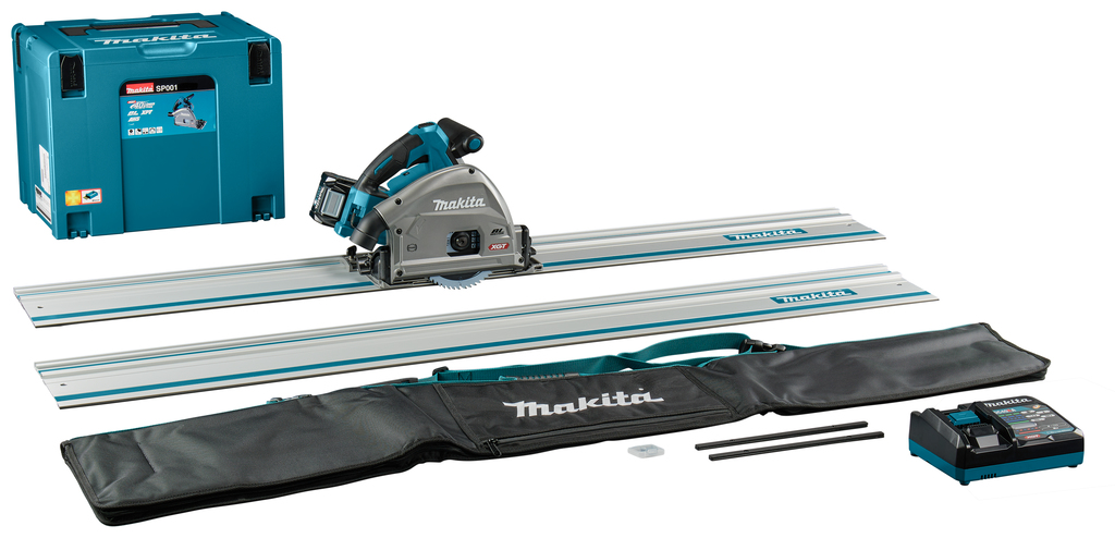 Makita SP001GU102 | 40 V Max Invalcirkelzaag | 165 mm | 4,0 Ah accu | snellader | in Mbox | met AWS zender | geleiderail (2 st) | 1500 mm |