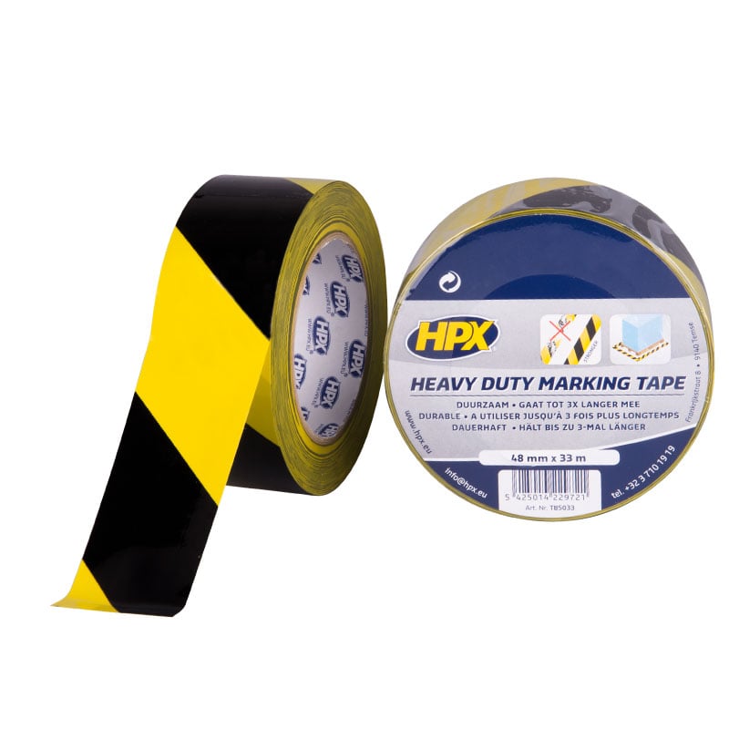 HPX Zelfklevende hoogwaardige markeringstape | Geel/Zwart | 48mm x 33m - TB5033 | 24 stuks TB5033
