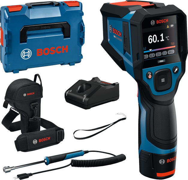 Bosch Blauw GIS 12V-800-16 Infraroodthermometer (1x accu GBA 12V 2.0 Ah, lader GAL 12V-40, polslus, etui, thermokoppel Type K) - 0601083B01