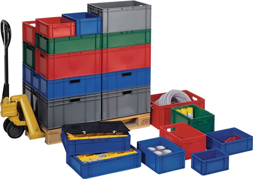 LA-KA-PE Transportstapelbak | L800xB600xH320mm | rood PP handgreepopening | zijwanden gesloten | 1 stuk - TK800/320-0 ROT TK800/320-0 ROT