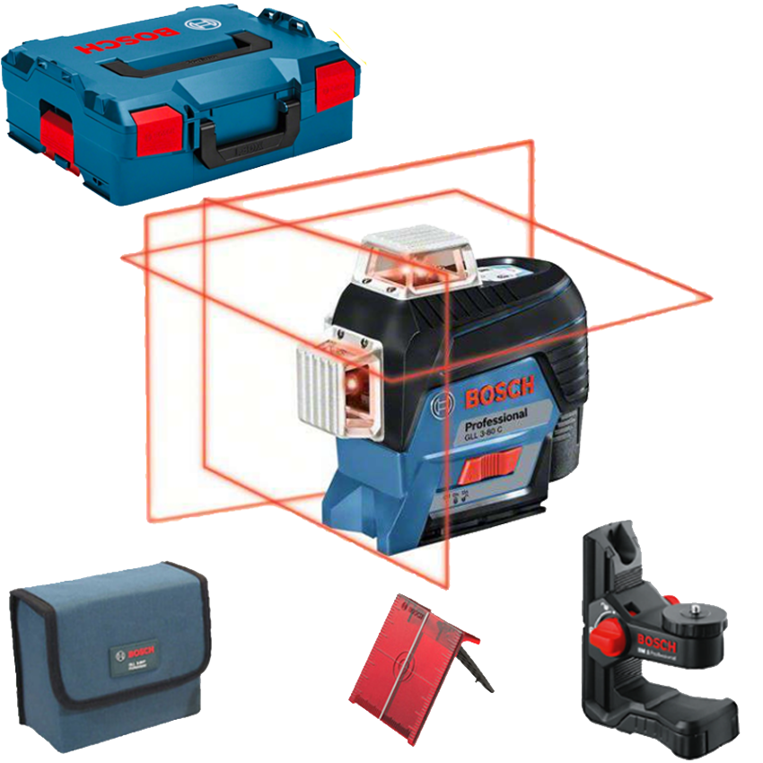 Bosch Blauw GLL 3-80 C Kruislijnlaser + BM1 houder Click & Go | Zonder accu's en lader in L-boxx - 0601063R03