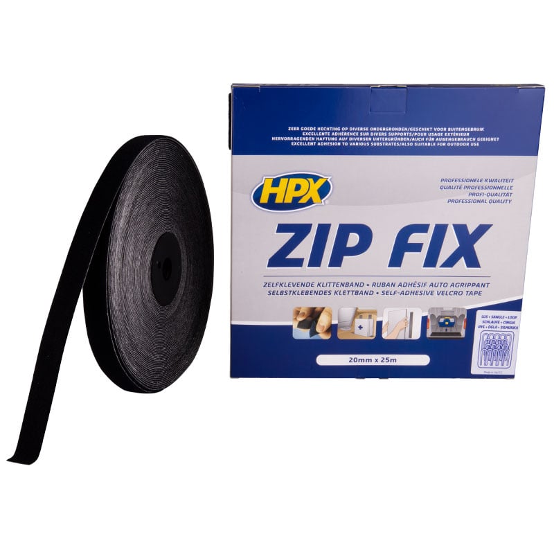 HPX Zip fix klittenband (lus) | Zwart | 20mm x 25m - Z2025L | 12 stuks Z2025L
