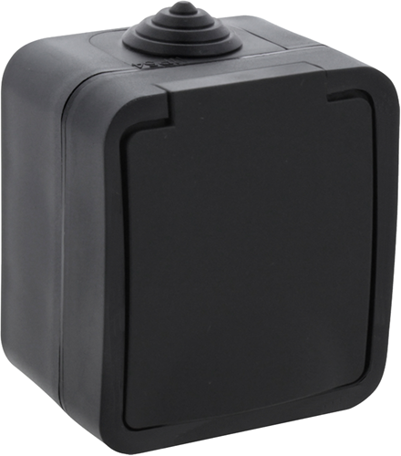 Q-Link Contactdoos | Opbouw | 1-voudig | Met Randaarde | Spatwaterdicht IP54 | Zwart - 00.946.42
