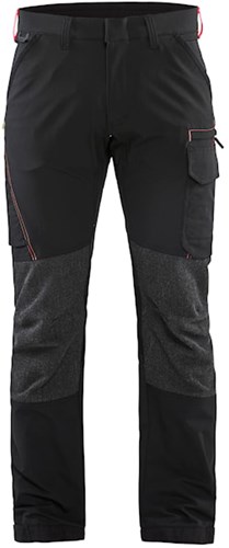 Blåkläder Service werkbroek met 4-weg stretch 14221645 | Zwart/Rood | Maat 58 - 7330509735060