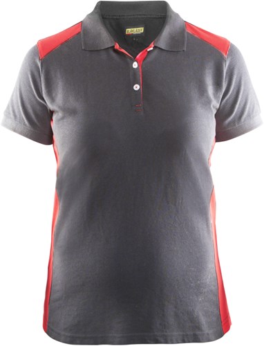 Blåkläder Dames poloshirt piqué 33901050 | Grijs/Rood | Maat XL - 7330509515761