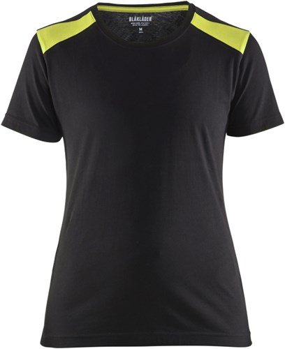 Blåkläder Dames T-Shirt 34791042 | Zwart/High-Vis Geel | Maat L - 7330509696606