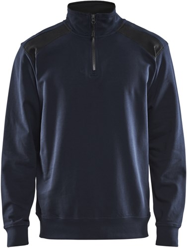 Blåkläder Sweatshirt bicolour met halve rits 33531158 | Donker marineblauw/Zwart | Maat XS - 7330509656662
