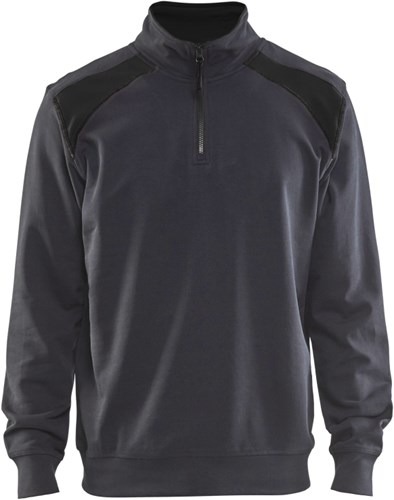 Blåkläder Sweatshirt bicolour met halve rits 33531158 | Medium Grijs/Zwart | Maat XS - 7330509697269