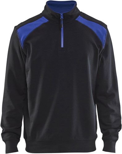 Blåkläder Sweatshirt bicolour met halve rits 33531158 | Zwart/Korenblauw | Maat L - 7330509456279