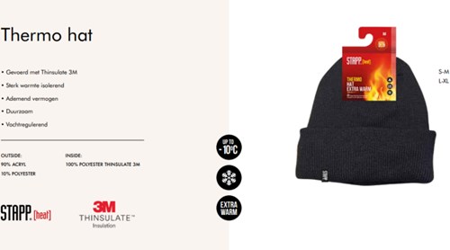 Stapp Heat Unisex Beanie Thinsulate 1-Pack 70601 Thermo | Zwart 6990 | Maat L - 8721198029254-3