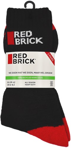 Redbrick Werksokken Gerecycled 2-pack | Zwart/Rood | Maat 47/50 - 8715344007210