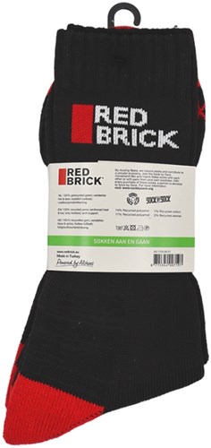 Redbrick Werksokken Gerecycled 2-pack | Zwart/Rood | Maat 47/50 - 8715344007210-2