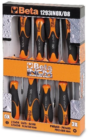 Beta 1293INOX/D8 Schroevendraaierset | Sleuf + Phillips | RVS | 8-Delig - 012930408