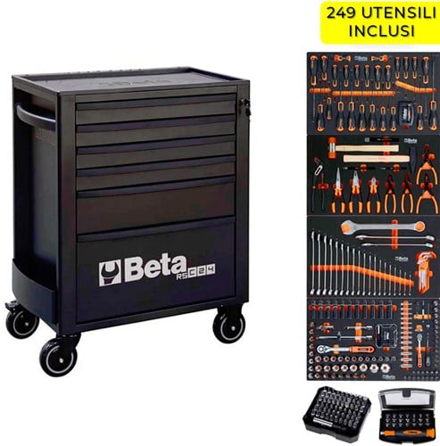 Beta Gereedschapswagen RSC24/6N 6 laden Limited Black Edition + 249 delige Gereedschapsset - 024006239