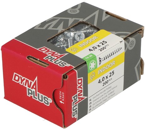 Dynaplus Unischroef / Spaanplaatschroef Verzinkt Platkop Voldraad Torx TX20 4.0X25 | 200 stuks - 0281.01.25101