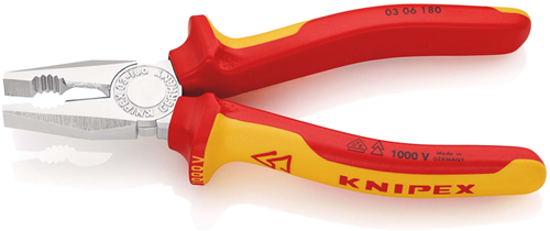 Knipex Kombitang geïsoleerd | Meer-componentengrepen | VDE-getest | Verchroomd | Lengte 180 mm | Zelfbedieningskaart/blister - 03 06 180 SB-2