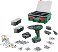 Bosch Groen Universal Drill 18V | Accuschroefboormachine | 2 x 1.5 Ah accu + lader | Incl. accessoires + SystemBox - 06039D4003