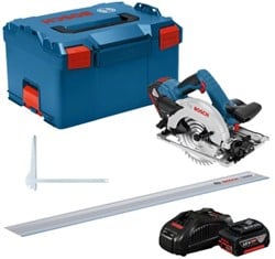 Bosch Blauw GKS 18V-57 G + FSN 1400 Professional | Accu-cirkelzaag | Set | 2 x 5.0 Ah accu + snellader | In L-BOXX - 0615990M90